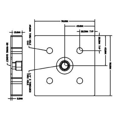 32-909014G-1SS MODULAR SOLUTIONS PNEUMATIC PLATE 90MM X 90MM WITH GASKET 1/4" G THREADED CENTER THRU HOLE